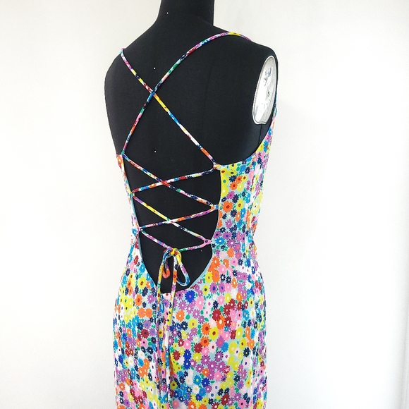 STAUD Bellamy Vibrant Ditzy Floral Lace Up Garden Party Maxi Slip Dress - Picture 10 of 15